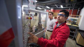 Students in a mechanical engineering lab. 