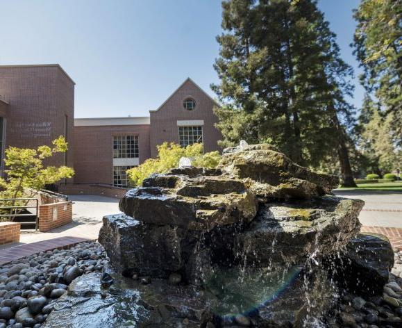 fountain outside the library