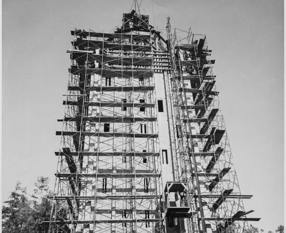 burns tower under construction